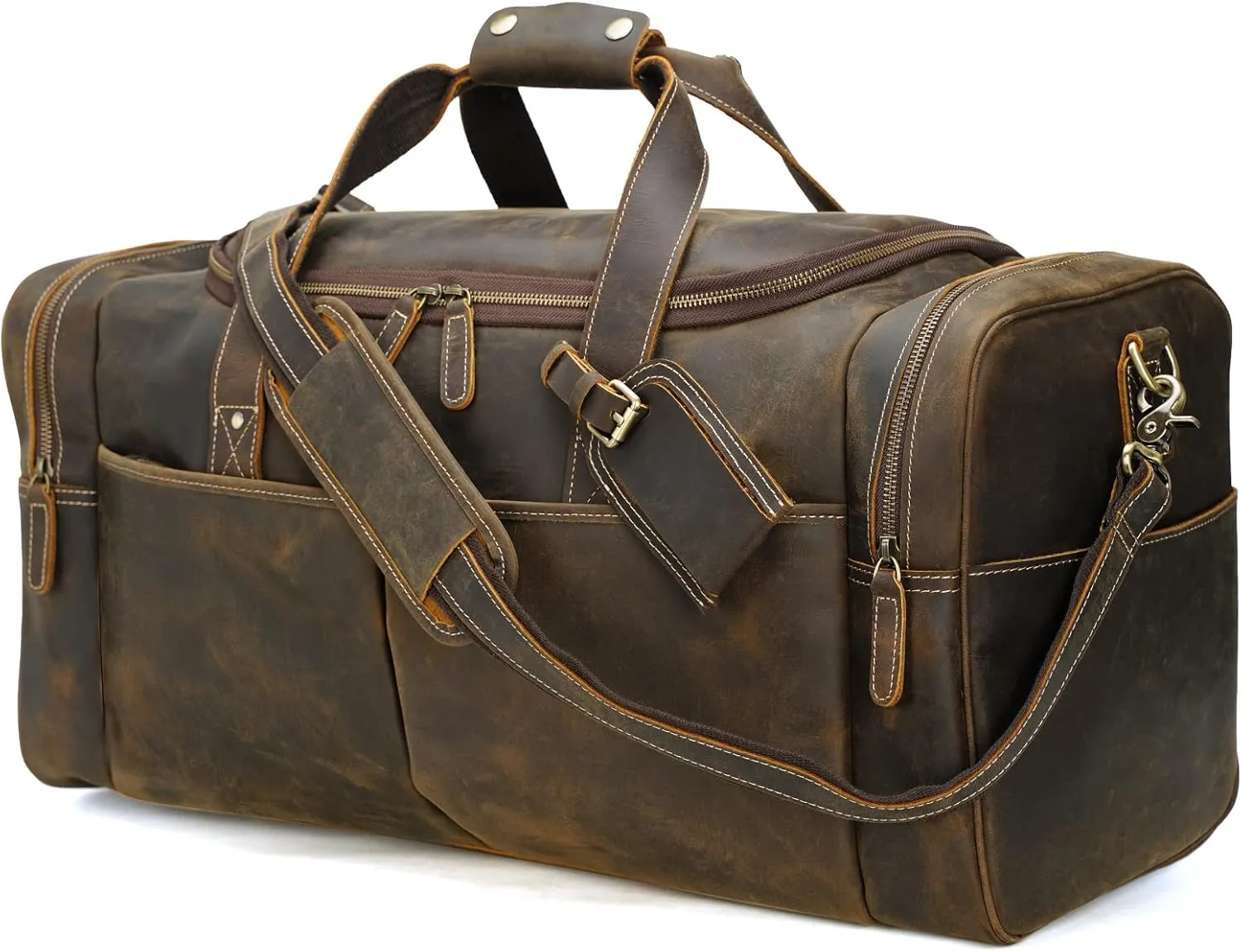 Polare 24 Inch Leather Duffel Bag for Men Full Grain Leather Travel Overnight Gym Sports Weekender Bag Large