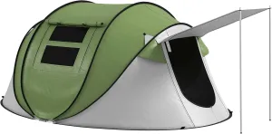 Pop Up Tent Instant Camping with Porch and Carry Bag 3000mm for 2-3 People Green (Poles Included), Compact & Lightweight