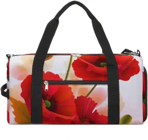 Poppy Flowers Vivid Petals Barrel Gym Bags for Men And Women, Duffle Bag for Travel Sports Bag Camping Weekend Carry on Overnight Duffel Bag with Shoulder Strap