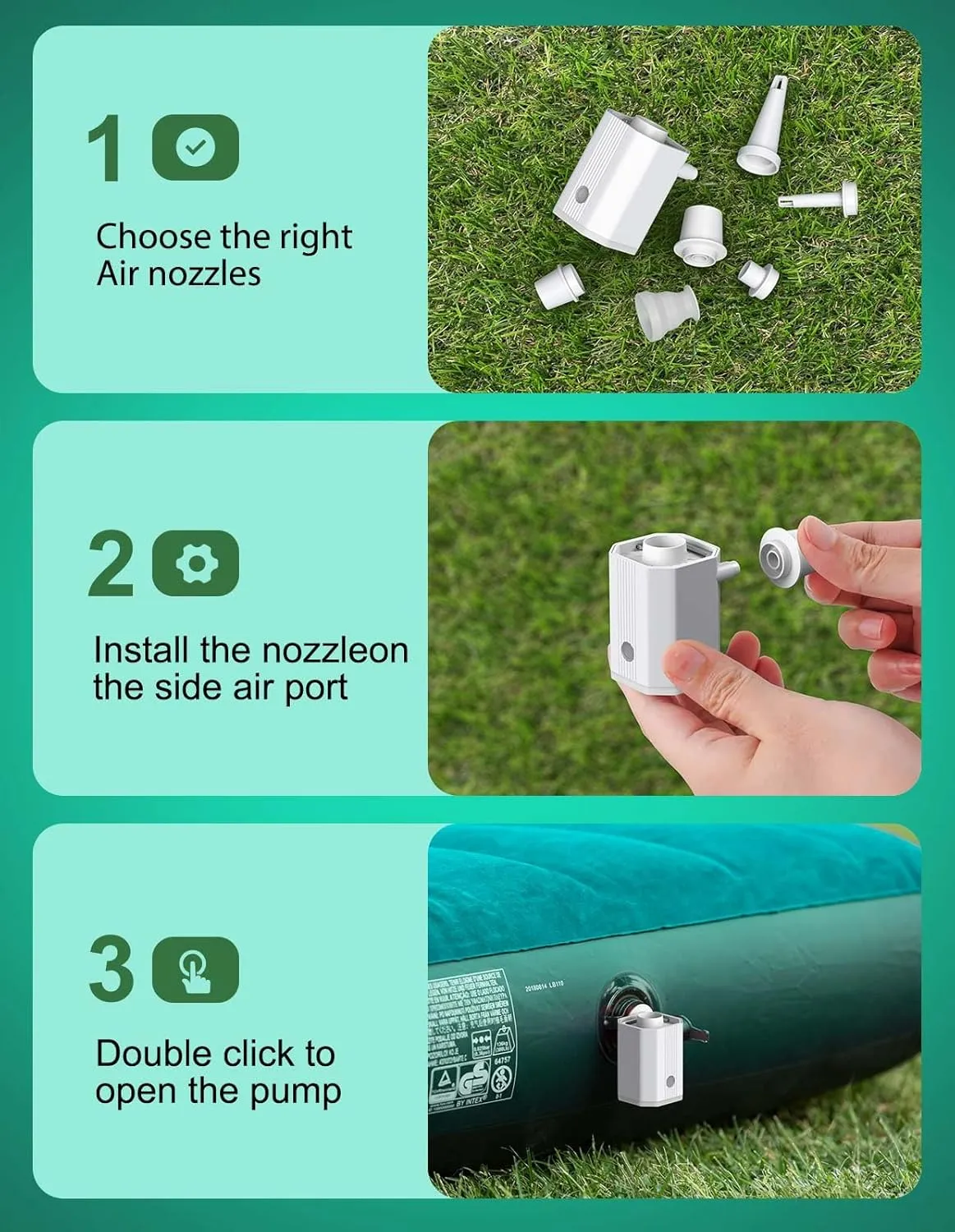 Portable Air Pump, 1600mh Battery Capacity with USB Cable, Rechargeable, for Inflating Pool Floats, Toys, Outdoor Air Beds, Vacuum Storage Bags, and Also Supports Deflation.