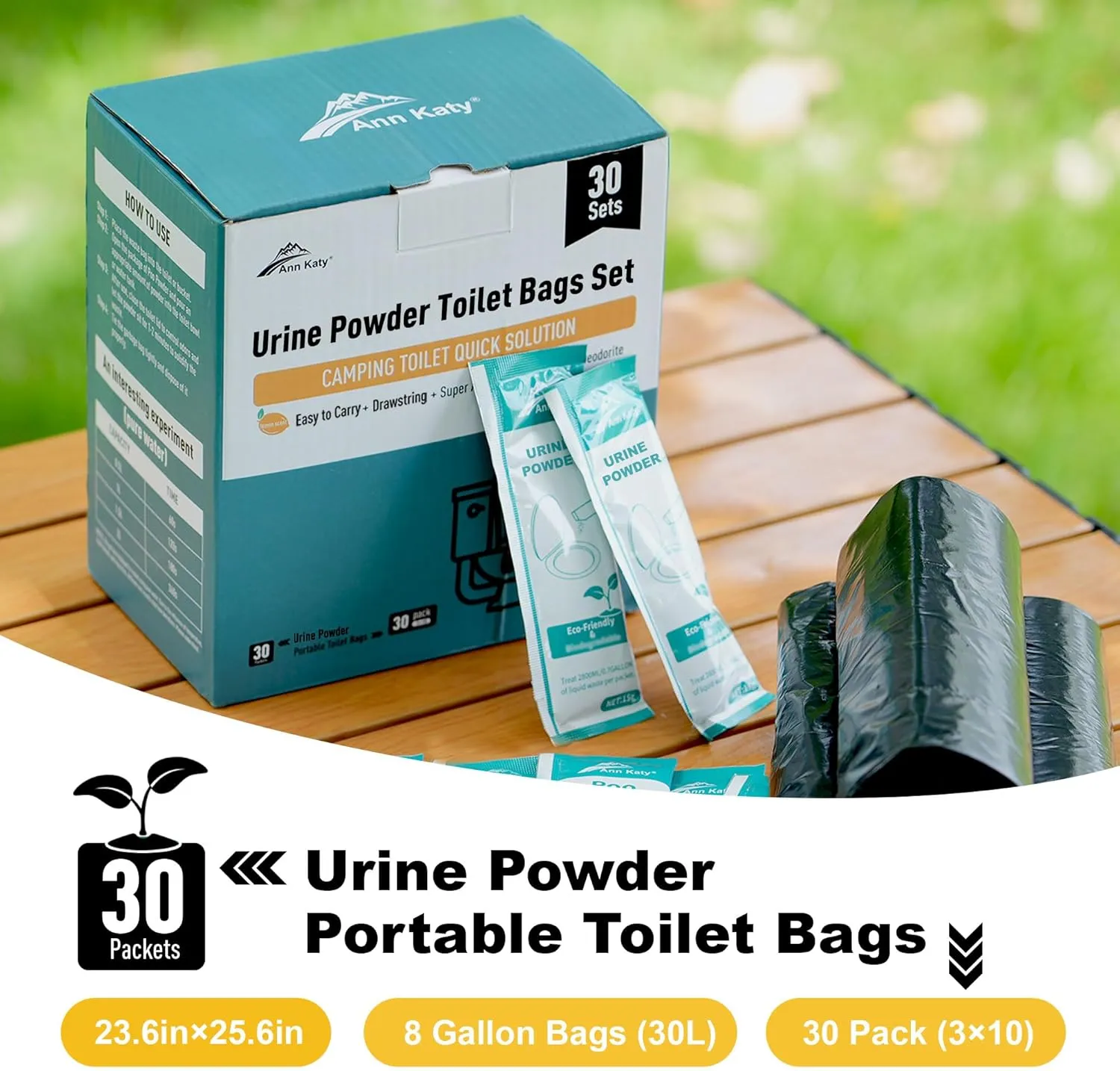 Portable Toilet Bags Drawstring 8 Gallon ，Camping Toilet Bags Toilet Trash Bags Leak-Proof, Waste Bags for Camping, Hiking, Traveling,Emergency, Outdoor Activities