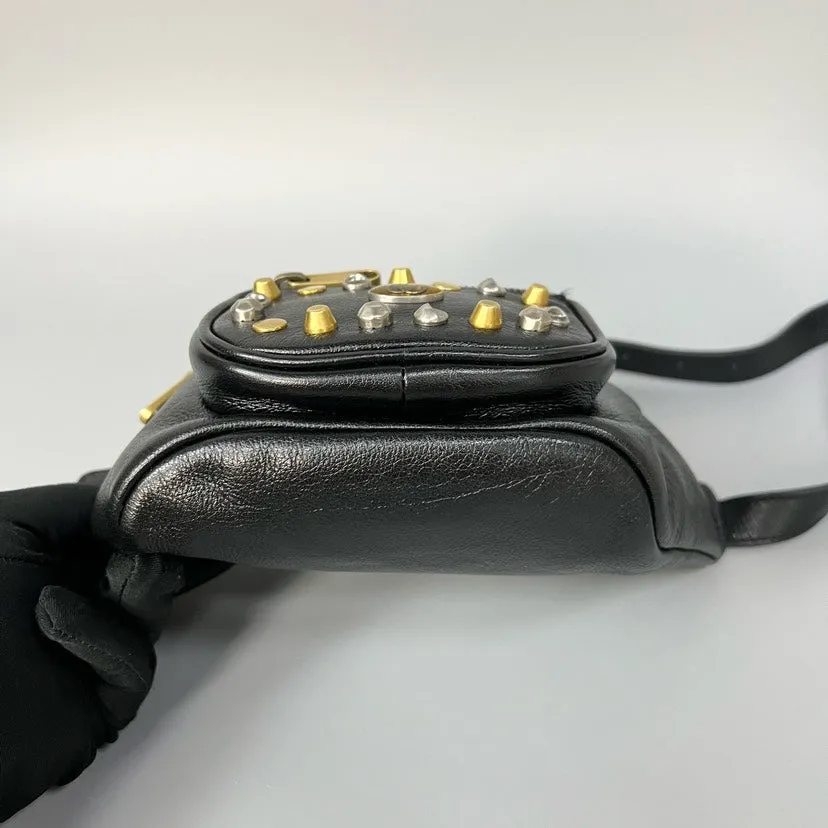 Preloved Gucci Studded Belt Bum Bag Black Leather Waist Bag XJ10925