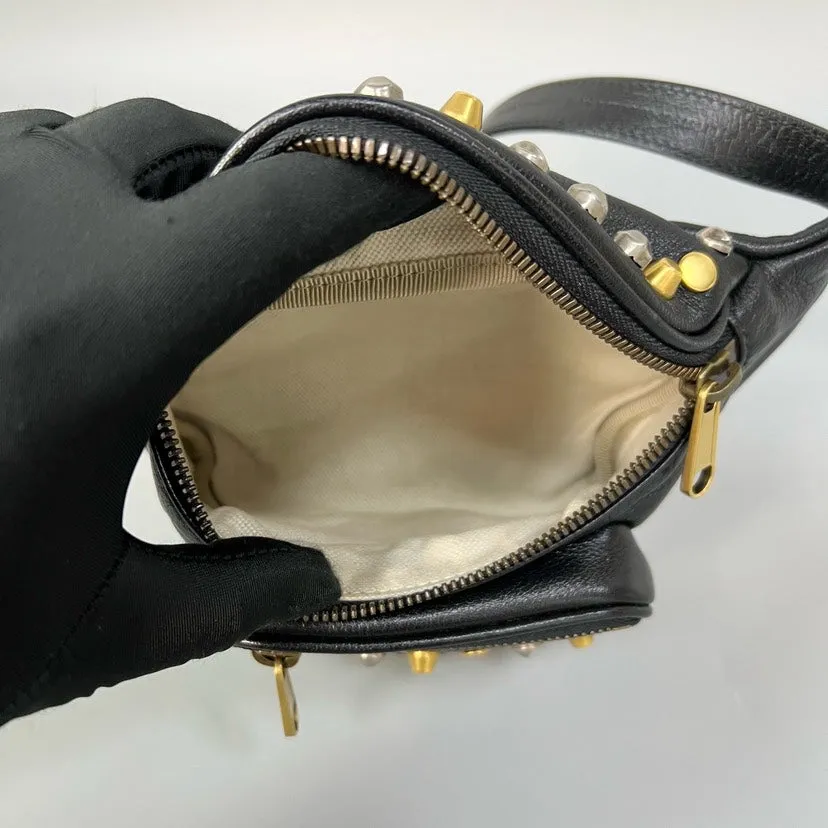 Preloved Gucci Studded Belt Bum Bag Black Leather Waist Bag XJ10925