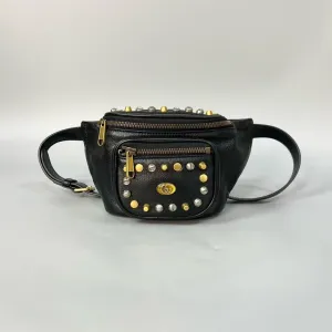 Preloved Gucci Studded Belt Bum Bag Black Leather Waist Bag XJ10925