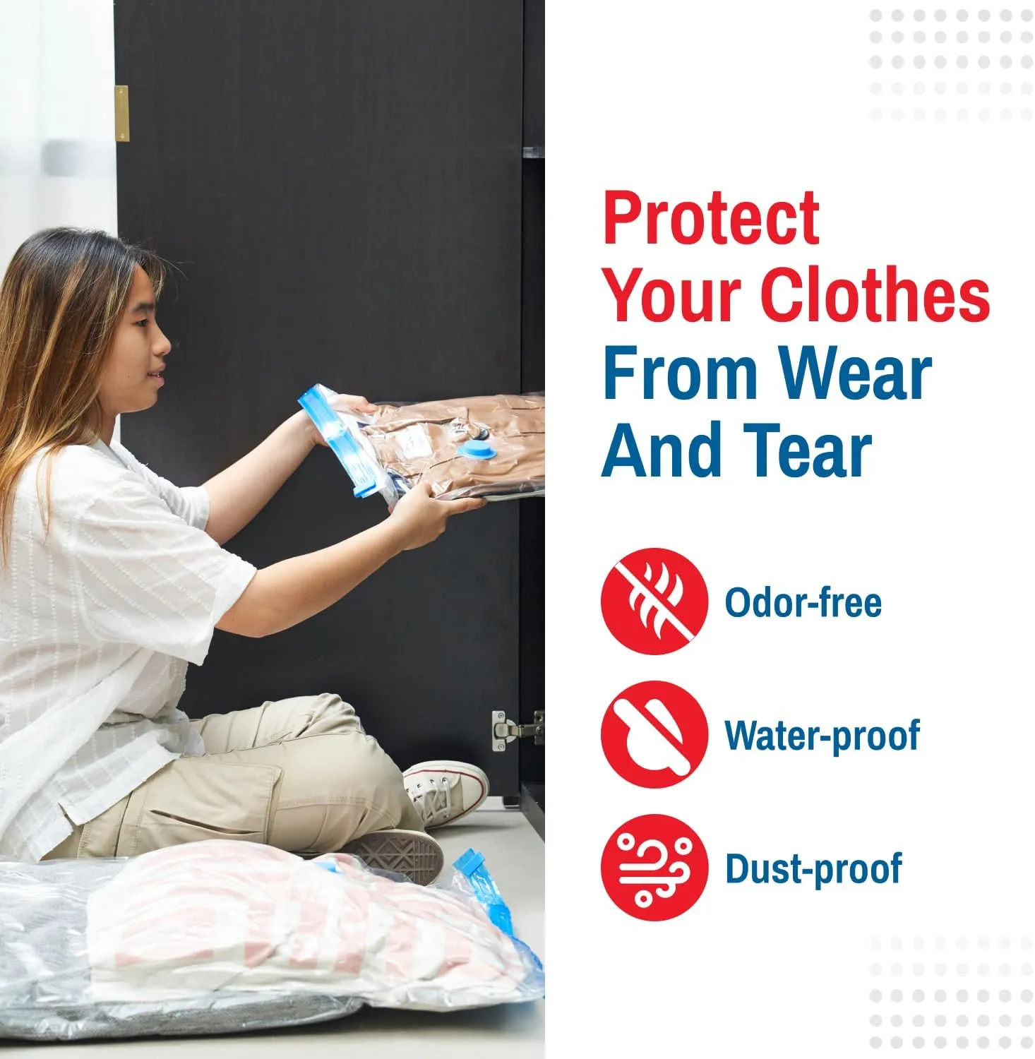 Premium Space Saver Vacuum Storage Bags - Space Saver Bags Jumbo 6 Pack - Save 80% More Storage Space - Reusable, Double Zip Seal & Leak Valve, Includes Travel Hand Pump