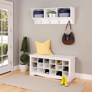 Prepac Hanging Entryway Shelf with Shoe Cubby Bench - White