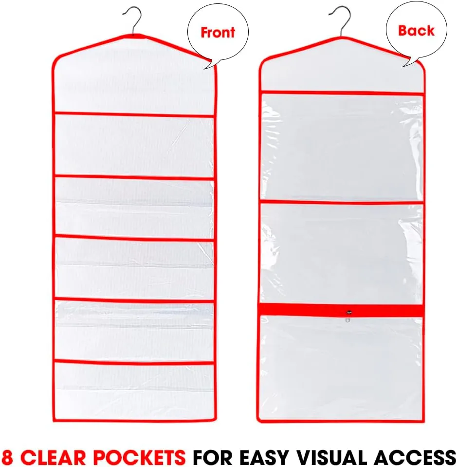 Primode Gift Bag and Tissue Paper Storage, Hanging Organizer with Multiple Front and Back Pockets Double Sided, Organize Gift Wrap and Paper Bags 38 x 16 Inch (Red)