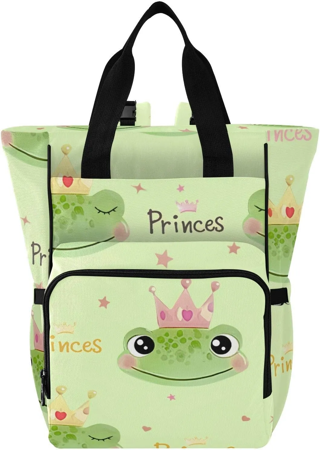 Princess Cute Frogs Diaper Bag Backpack Large Capacity Baby Bag with Stroller Straps Waterproof Travel Diaper Bags Insulated Pockets for Mom Women Men Girls Boys