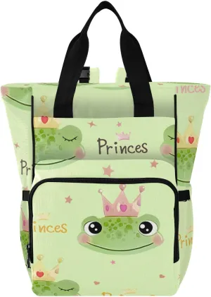 Princess Cute Frogs Diaper Bag Backpack Large Capacity Baby Bag with Stroller Straps Waterproof Travel Diaper Bags Insulated Pockets for Mom Women Men Girls Boys