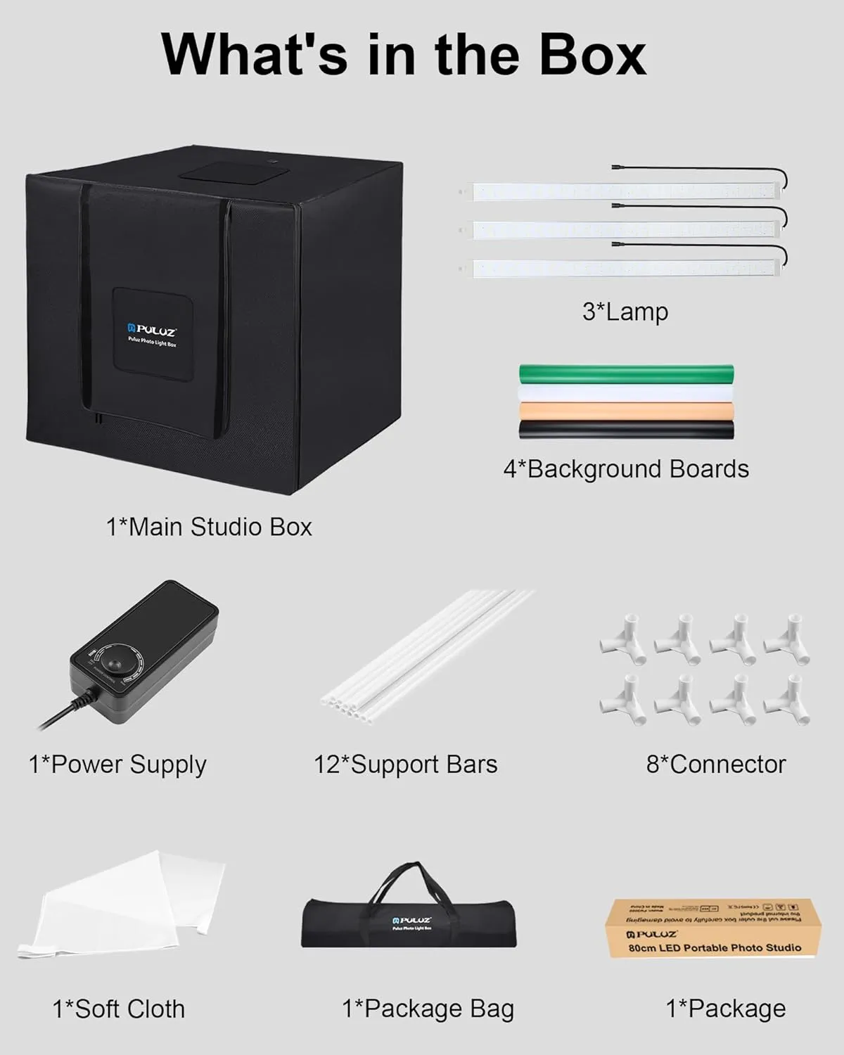 PULUZ Studio Light Box Photography, 31x31 inch Large Photo Light Box with 234 LED Beads, CRI >95, Professional Portable Photo Booth Shooting Tent Kit with 4 Color PVC Backdrops for Product Photography