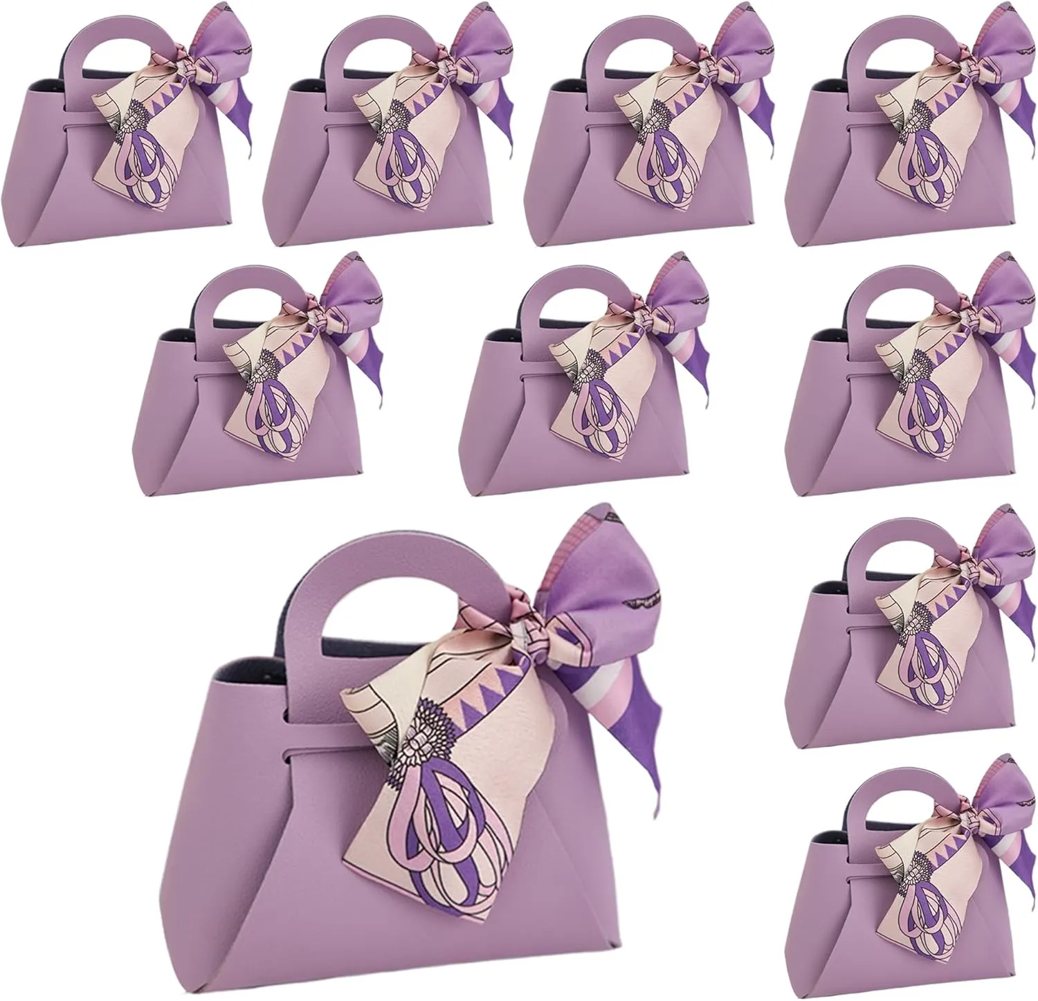 qczoyp Leather Gift Bags with Handles: 10 Pcs Party Favor Bags with Ribbon, Reusable Mini Gift Bags for Birthdays, Baby Shower,Weddings,Party Favor, Holiday Presents (Purple)