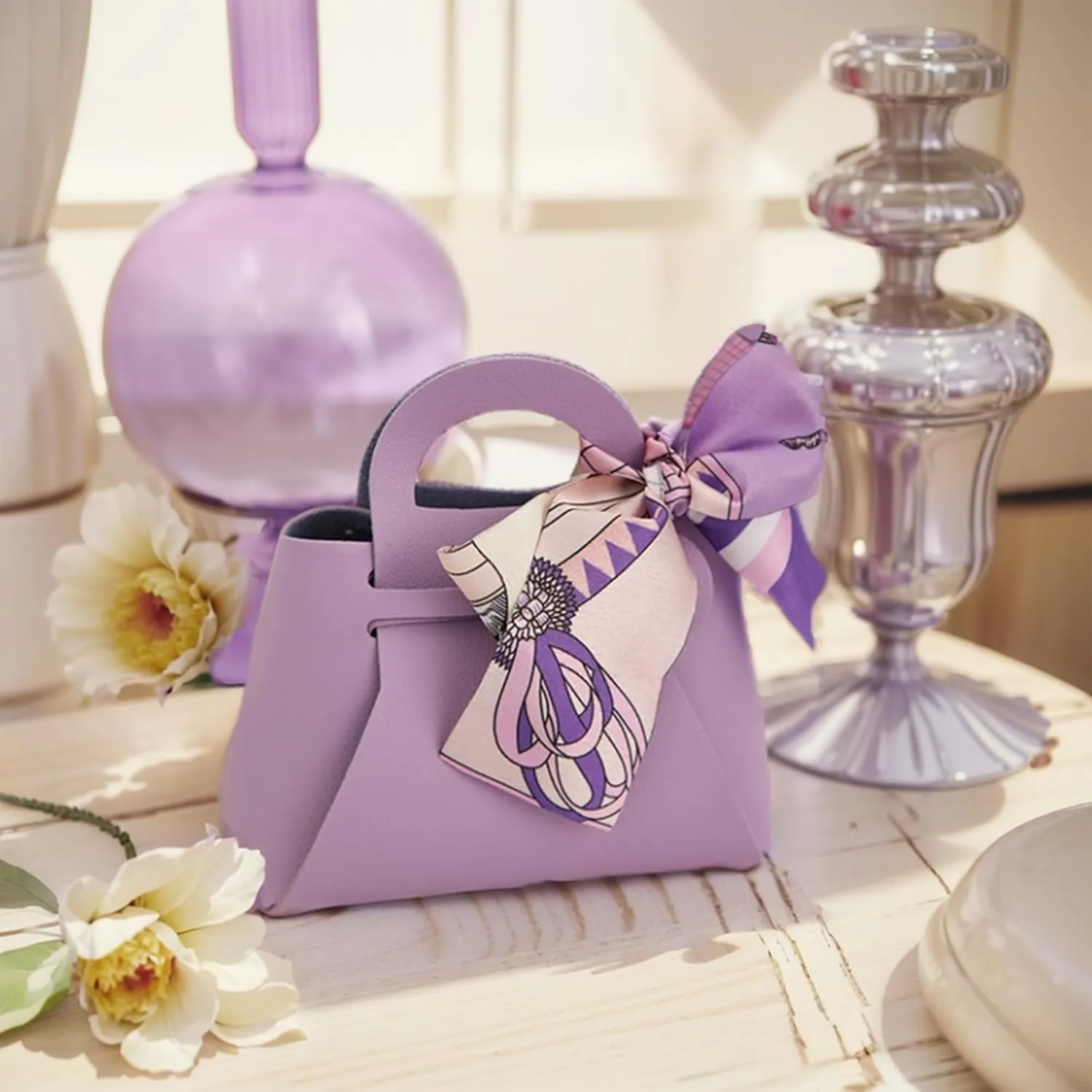 qczoyp Leather Gift Bags with Handles: 10 Pcs Party Favor Bags with Ribbon, Reusable Mini Gift Bags for Birthdays, Baby Shower,Weddings,Party Favor, Holiday Presents (Purple)