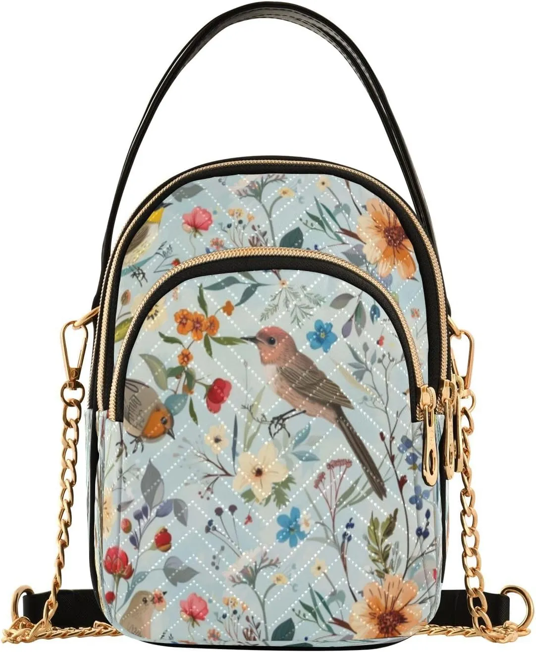 Quilted Crossbody Bags for Women Trendy, Bird and Flower Motifs Small Shoulder Handbags Leather Purse for Women Cross Body Purses