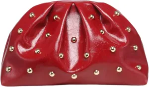 QWINEE Women's Elegant Studded Clutch Bag Magnet Ruched Bags Retro Vintage Evening Handbag
