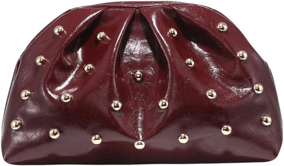 QWINEE Women's Elegant Studded Clutch Bag Magnet Ruched Bags Retro Vintage Evening Handbag