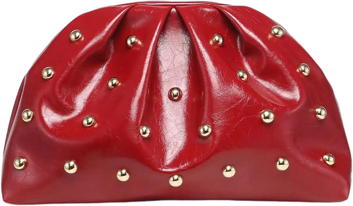 QWINEE Women's Elegant Studded Clutch Bag Magnet Ruched Bags Retro Vintage Evening Handbag