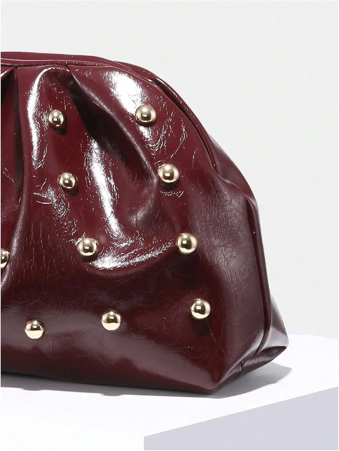 QWINEE Women's Elegant Studded Clutch Bag Magnet Ruched Bags Retro Vintage Evening Handbag