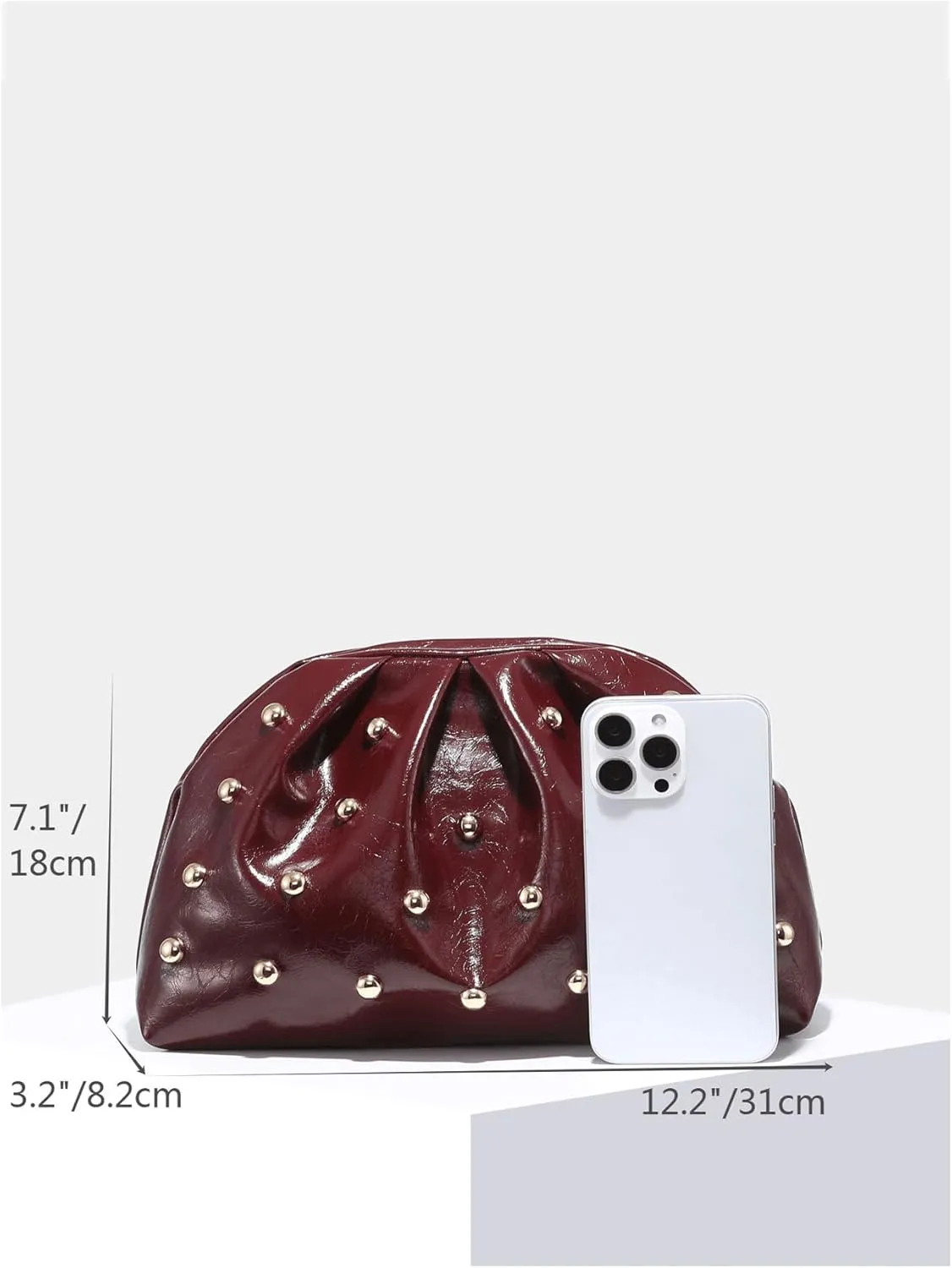 QWINEE Women's Elegant Studded Clutch Bag Magnet Ruched Bags Retro Vintage Evening Handbag