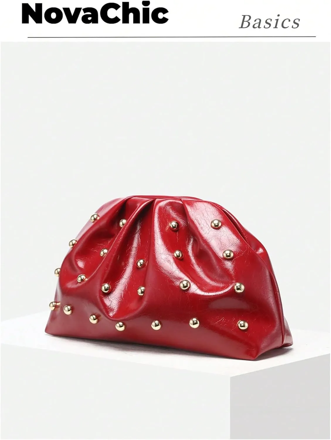 QWINEE Women's Elegant Studded Clutch Bag Magnet Ruched Bags Retro Vintage Evening Handbag