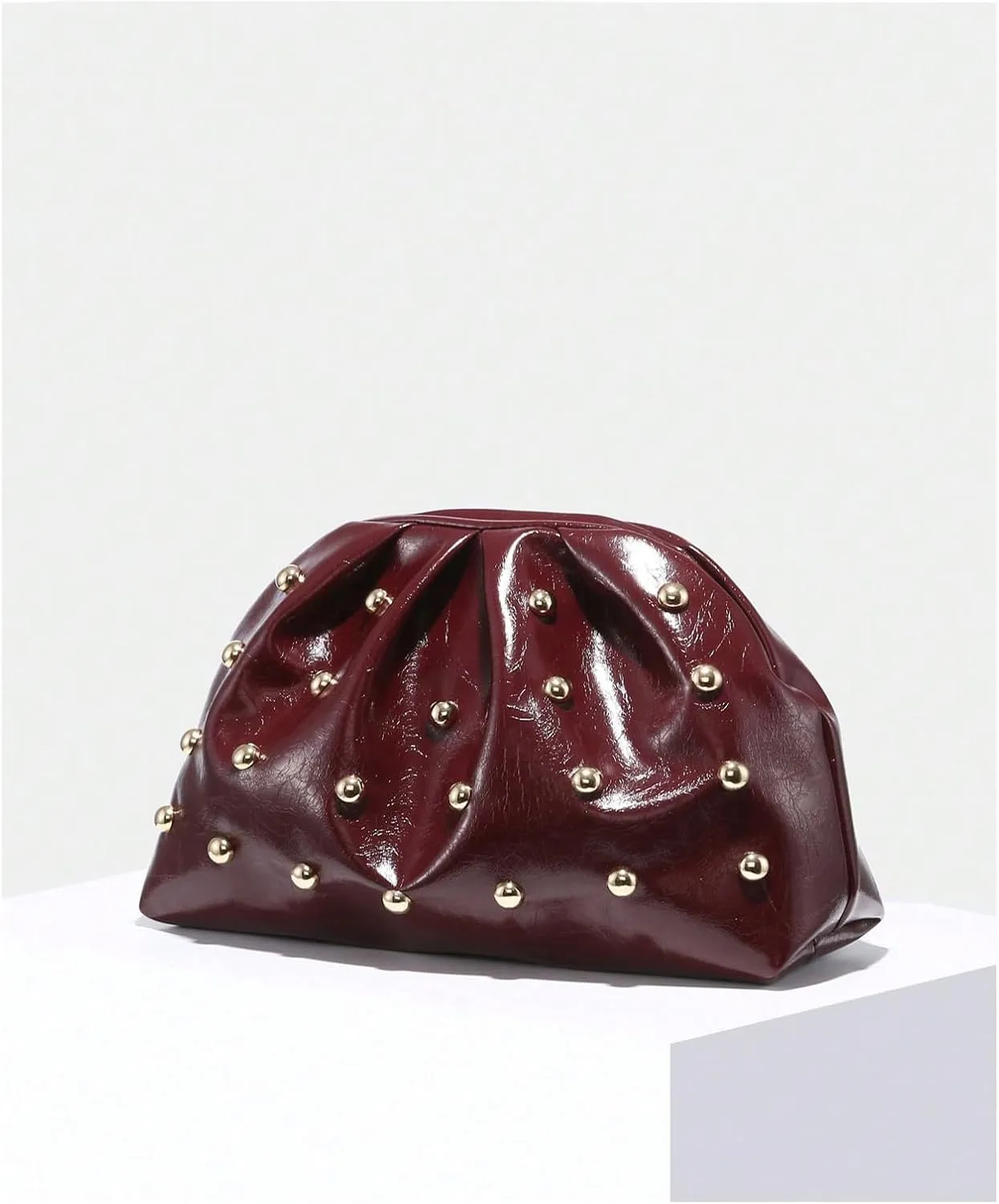 QWINEE Women's Elegant Studded Clutch Bag Magnet Ruched Bags Retro Vintage Evening Handbag