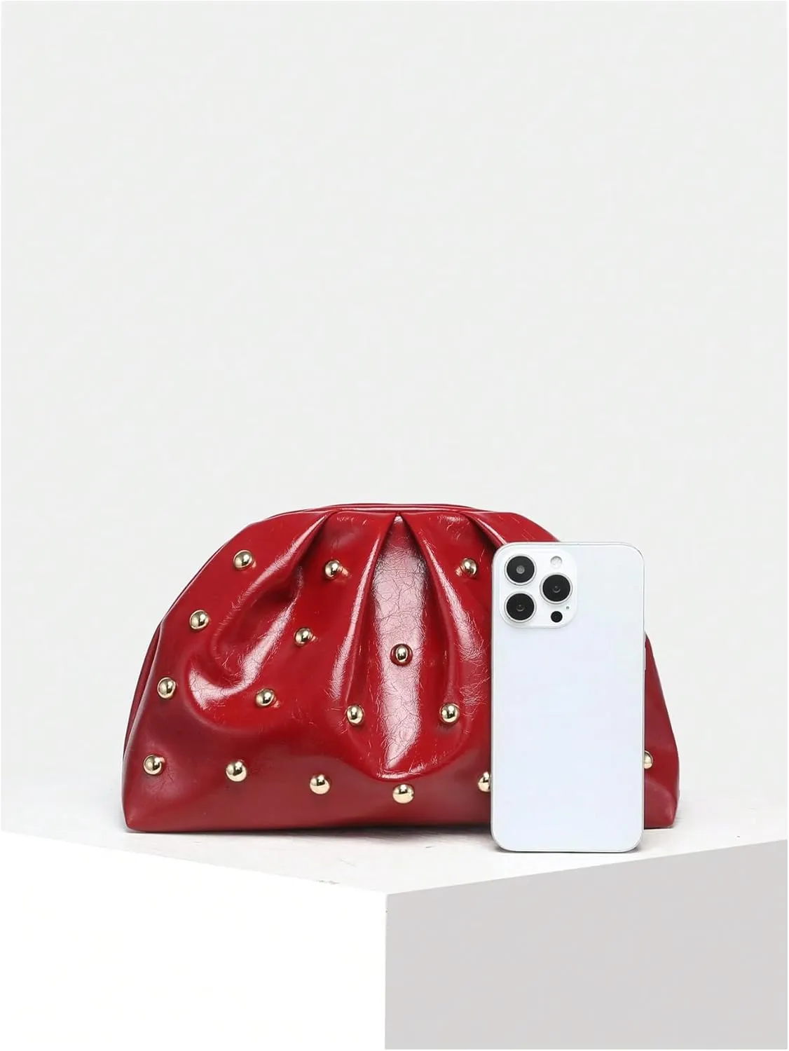 QWINEE Women's Elegant Studded Clutch Bag Magnet Ruched Bags Retro Vintage Evening Handbag