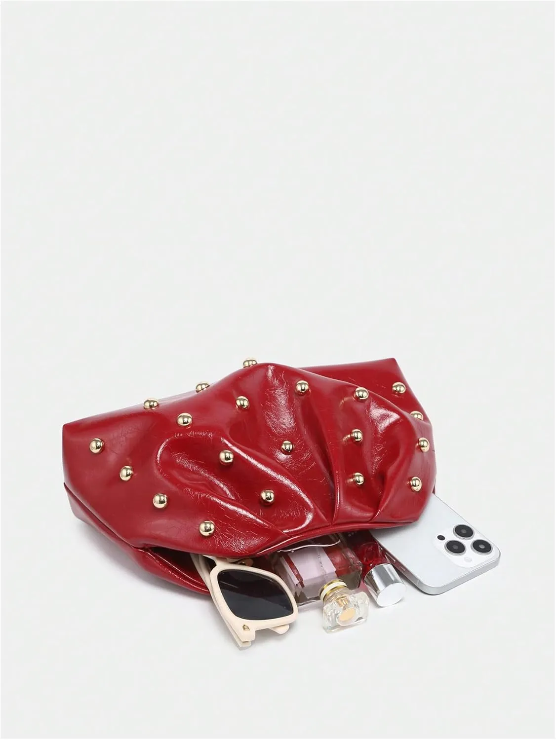 QWINEE Women's Elegant Studded Clutch Bag Magnet Ruched Bags Retro Vintage Evening Handbag