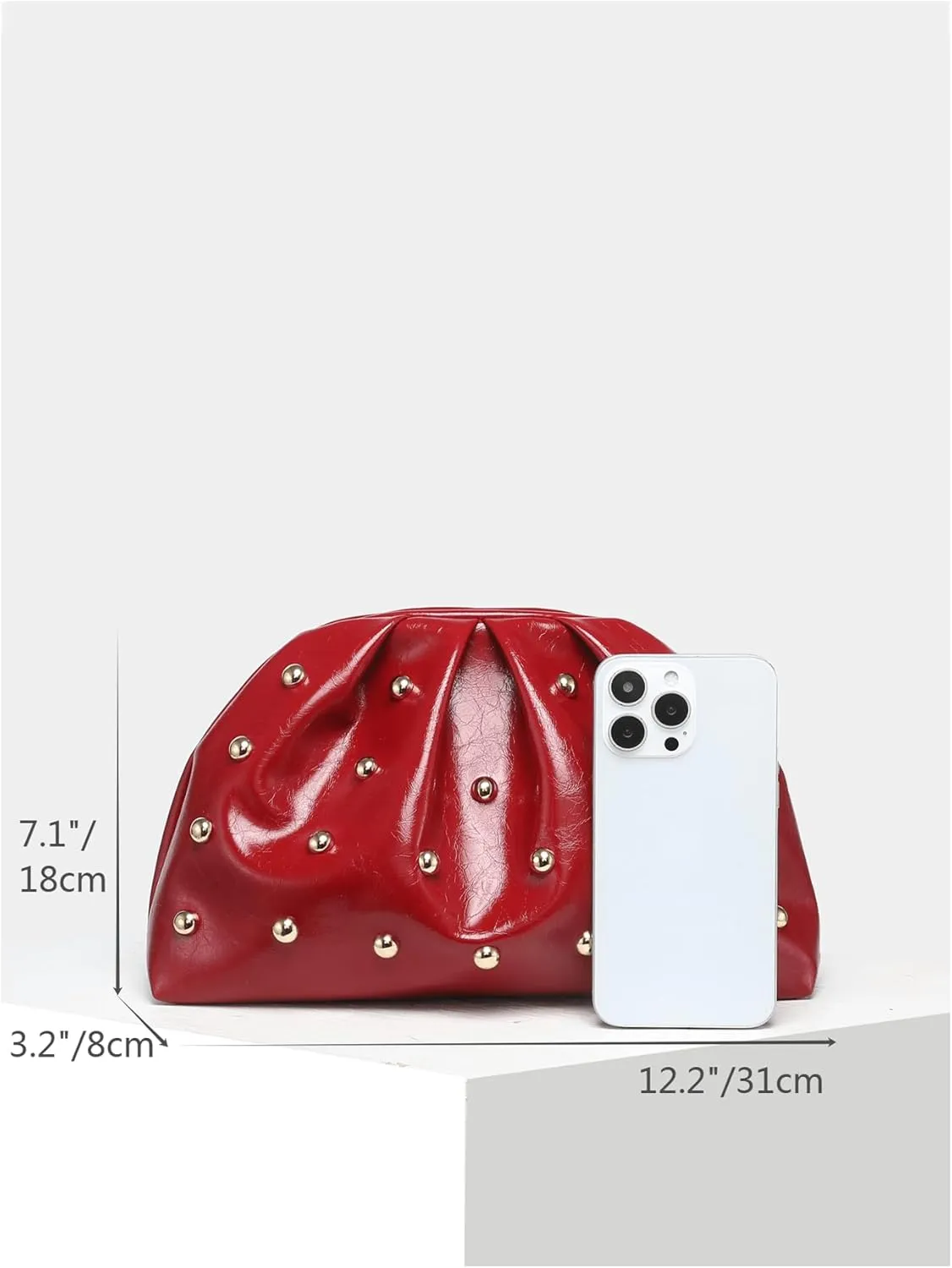 QWINEE Women's Elegant Studded Clutch Bag Magnet Ruched Bags Retro Vintage Evening Handbag