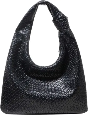 QWINEE Women's Hobo Bags Knot Strap Shoulder Bag Zipper Textured Pu Leather Tote Bag Evening Clutch Purse