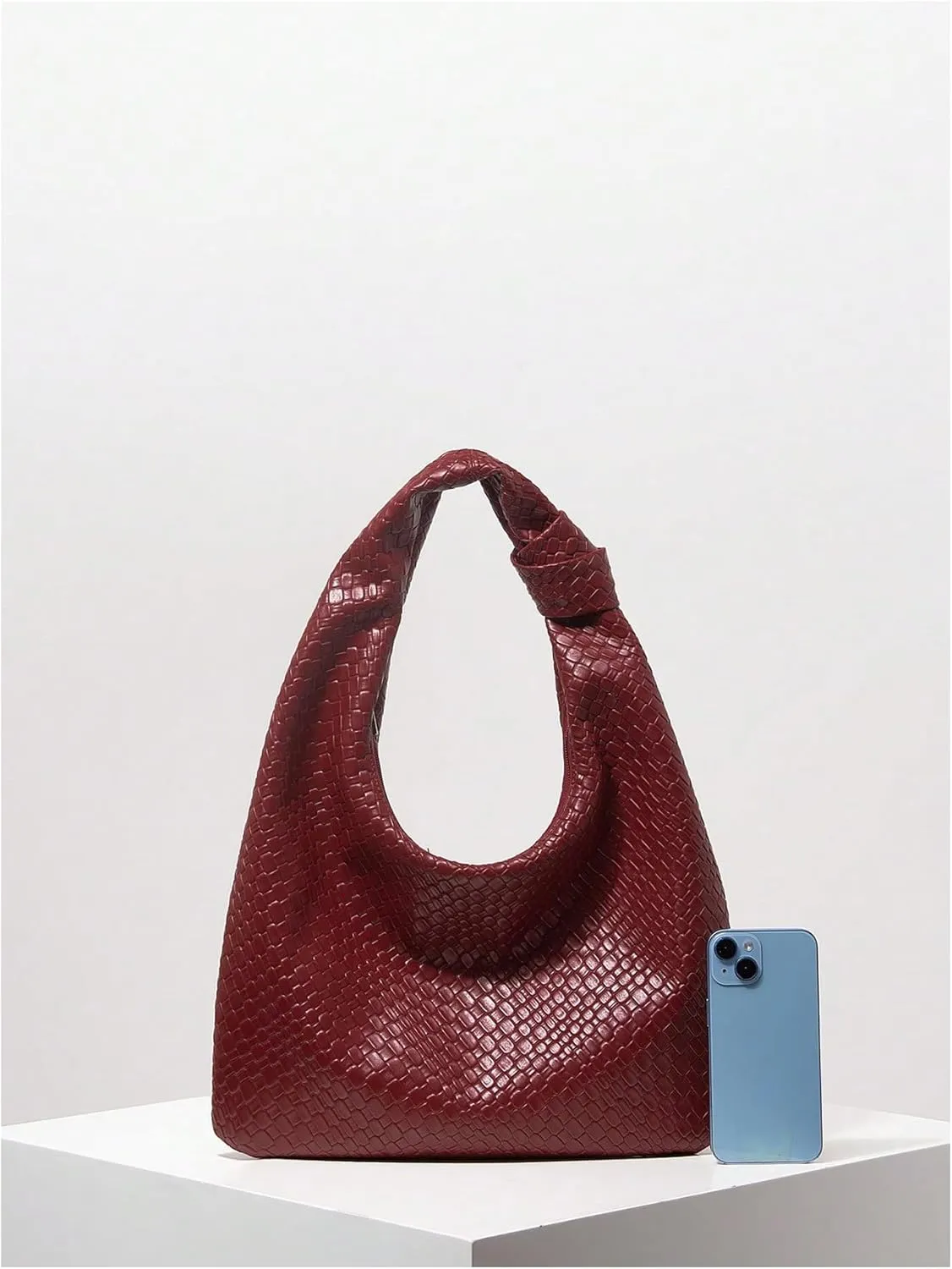 QWINEE Women's Hobo Bags Knot Strap Shoulder Bag Zipper Textured Pu Leather Tote Bag Evening Clutch Purse