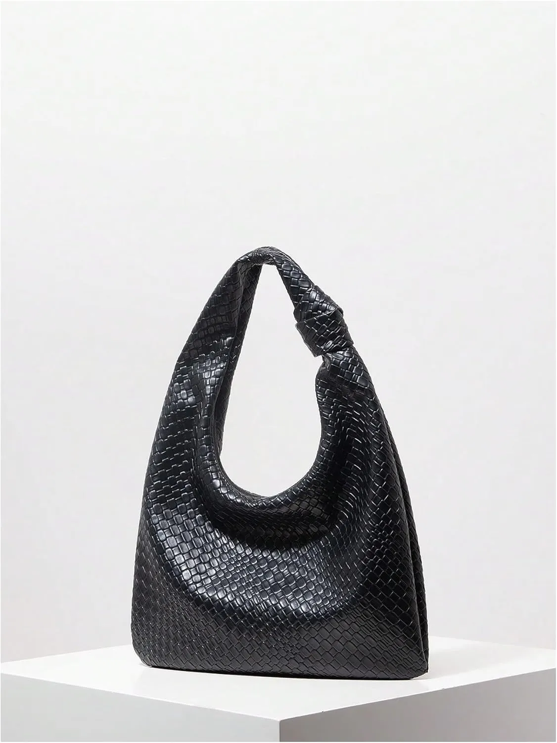 QWINEE Women's Hobo Bags Knot Strap Shoulder Bag Zipper Textured Pu Leather Tote Bag Evening Clutch Purse
