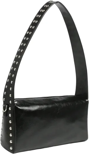QWINEE Women's Studded Shoulder Handbags Vintage PU Leather Underarm Bags Zipper Y2k Handbag Purse
