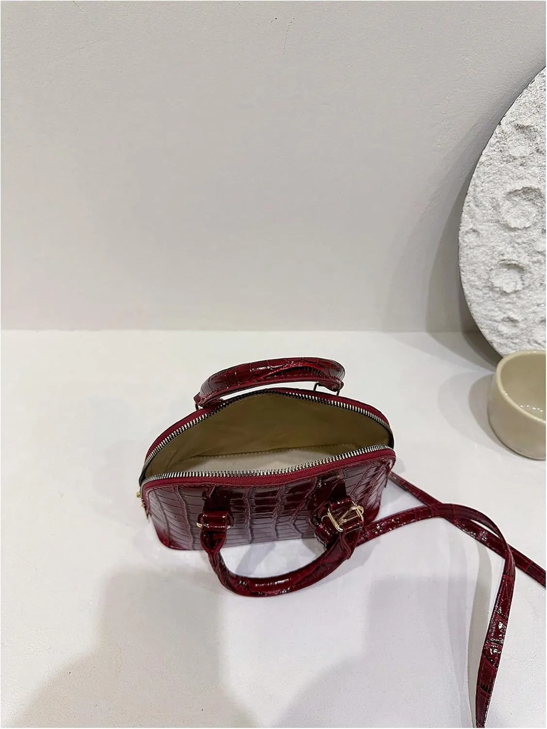 QWINEE Women's Textured Crossbody Leather Shoulder Bag Top Handle Mini Satchel Handbags Vintage Purse