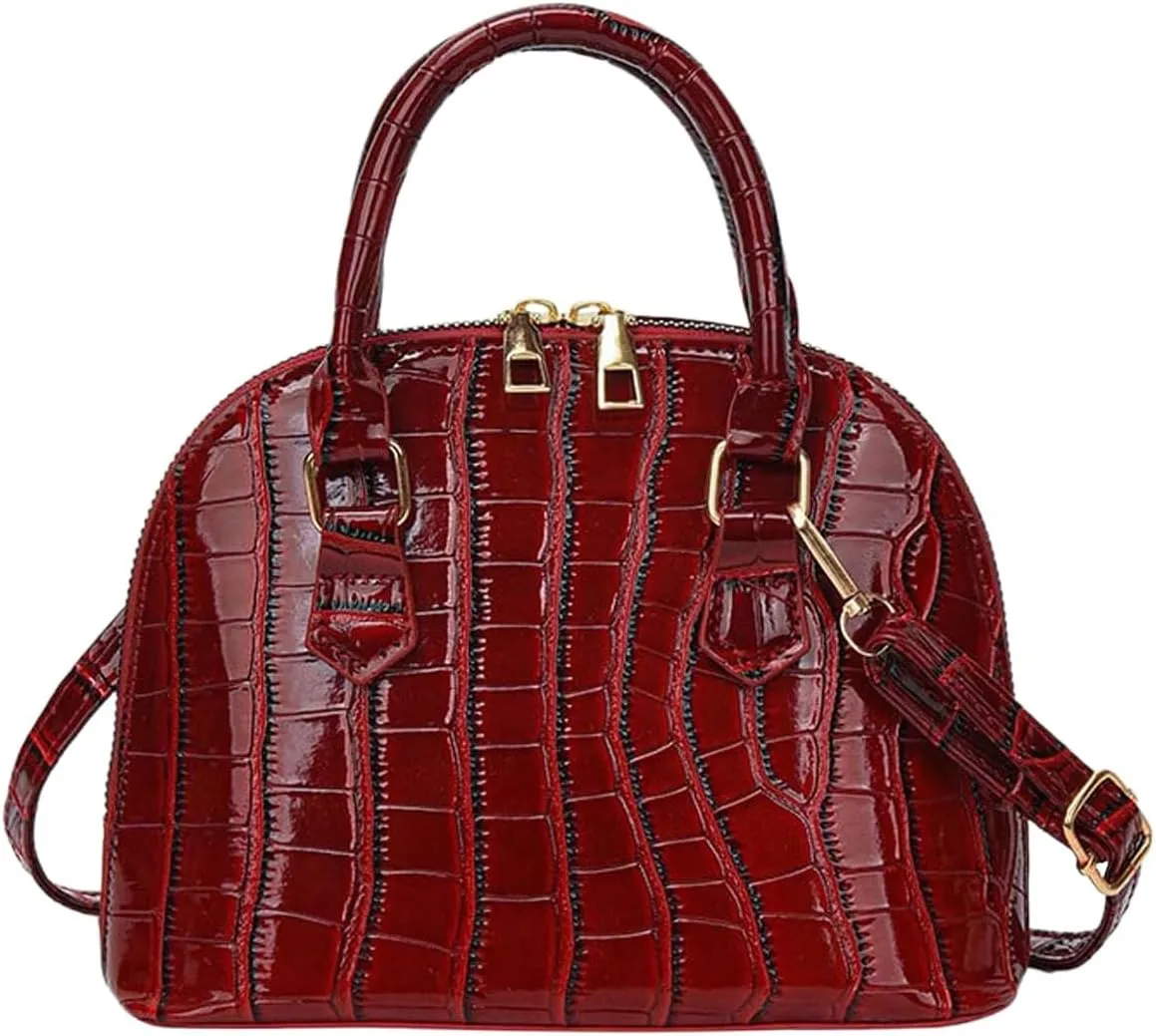 QWINEE Women's Textured Crossbody Leather Shoulder Bag Top Handle Mini Satchel Handbags Vintage Purse