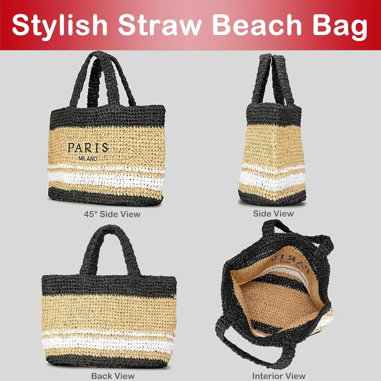 QZUnique Straw Beach Tote Bag for Women Summer Woven Shoulder Purse Handbag Large Handwoven Handbag Hobo for Vacation Travel