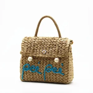 Rae Embroidery Straw Satchel Tote Bag