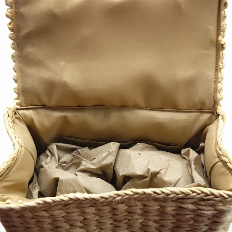 Rae Embroidery Straw Satchel Tote Bag