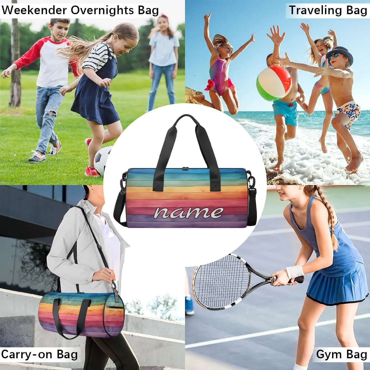 Rainbow Stripes Custom Duffel Bags Weekender Bags Custom Sport Duffel Bag Carry on Overnight Weekender Bag