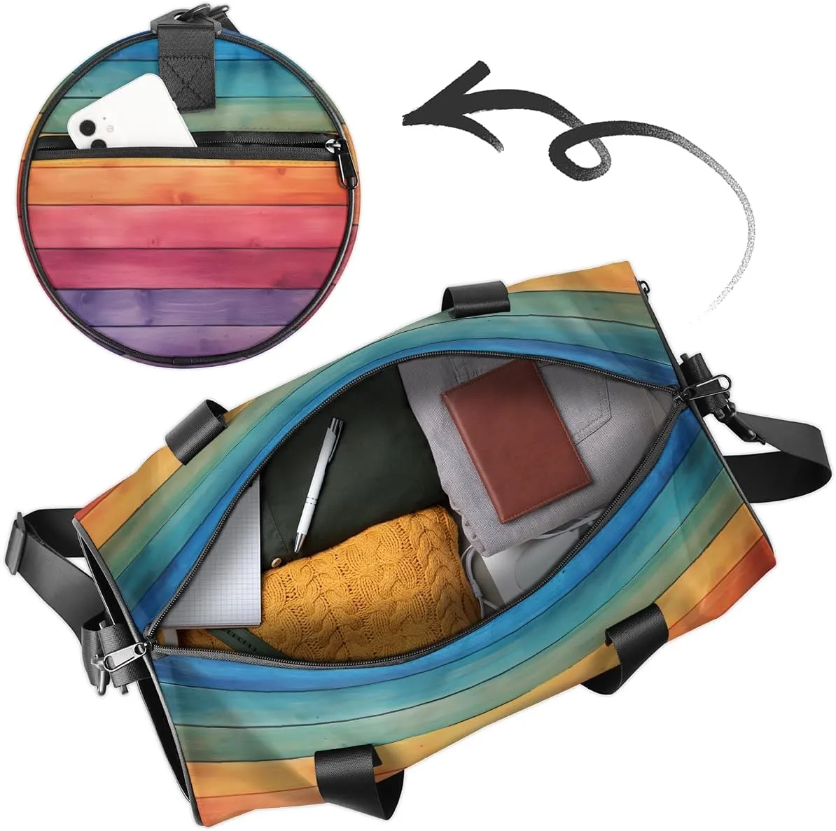 Rainbow Stripes Custom Duffel Bags Weekender Bags Custom Sport Duffel Bag Carry on Overnight Weekender Bag