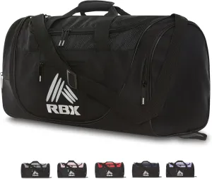 RBX Duffel Bag, Small Gym Bag for Women & Men, Travel Bag with Shoe Compartment, Nylon, Black/Silver, 21.0 x 10.5 x 9.5 inches, 1.0 pounds