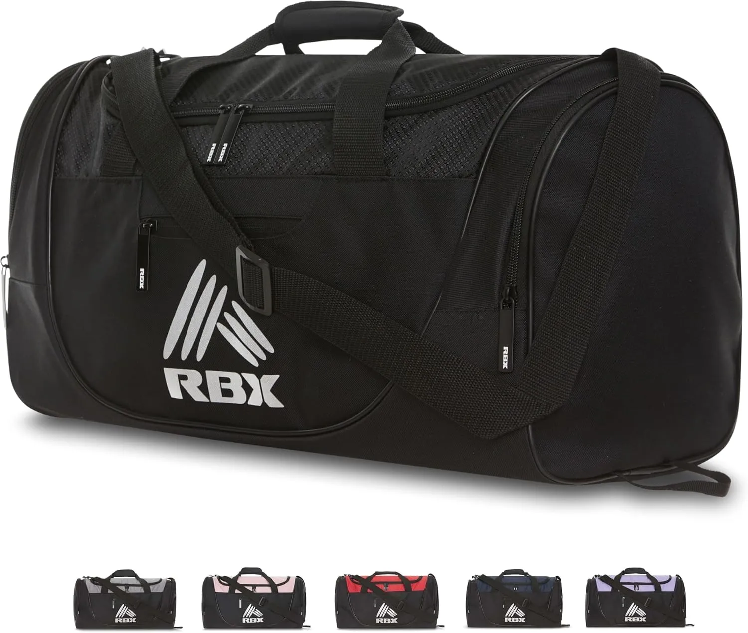 RBX Duffel Bag, Small Gym Bag for Women & Men, Travel Bag with Shoe Compartment, Nylon, Black/Silver, 21.0 x 10.5 x 9.5 inches, 1.0 pounds