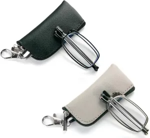REAVEE 2 Pack Folding Reading Glasses for Men Women with Keychain Compact Bags Blue Light Blocking Portable Pocket Computer Readers,Black and Grey 1.25