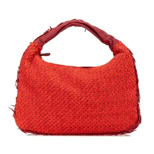 Red Bottega Veneta Small Quilted Nappa and Distressed Silk Veneta Hobo