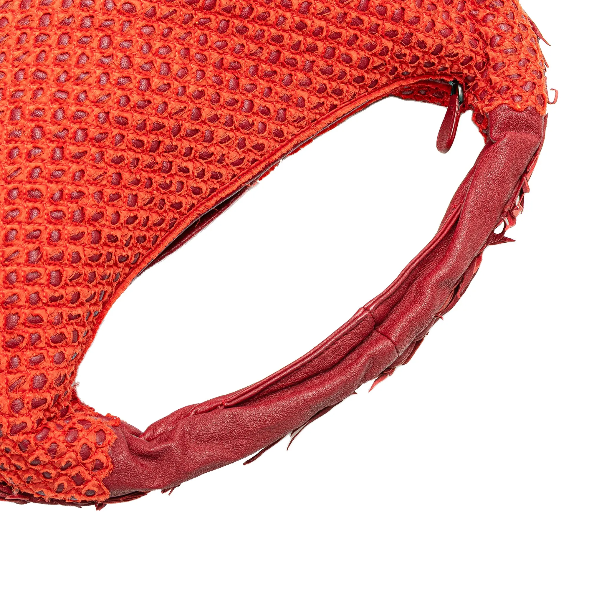 Red Bottega Veneta Small Quilted Nappa and Distressed Silk Veneta Hobo