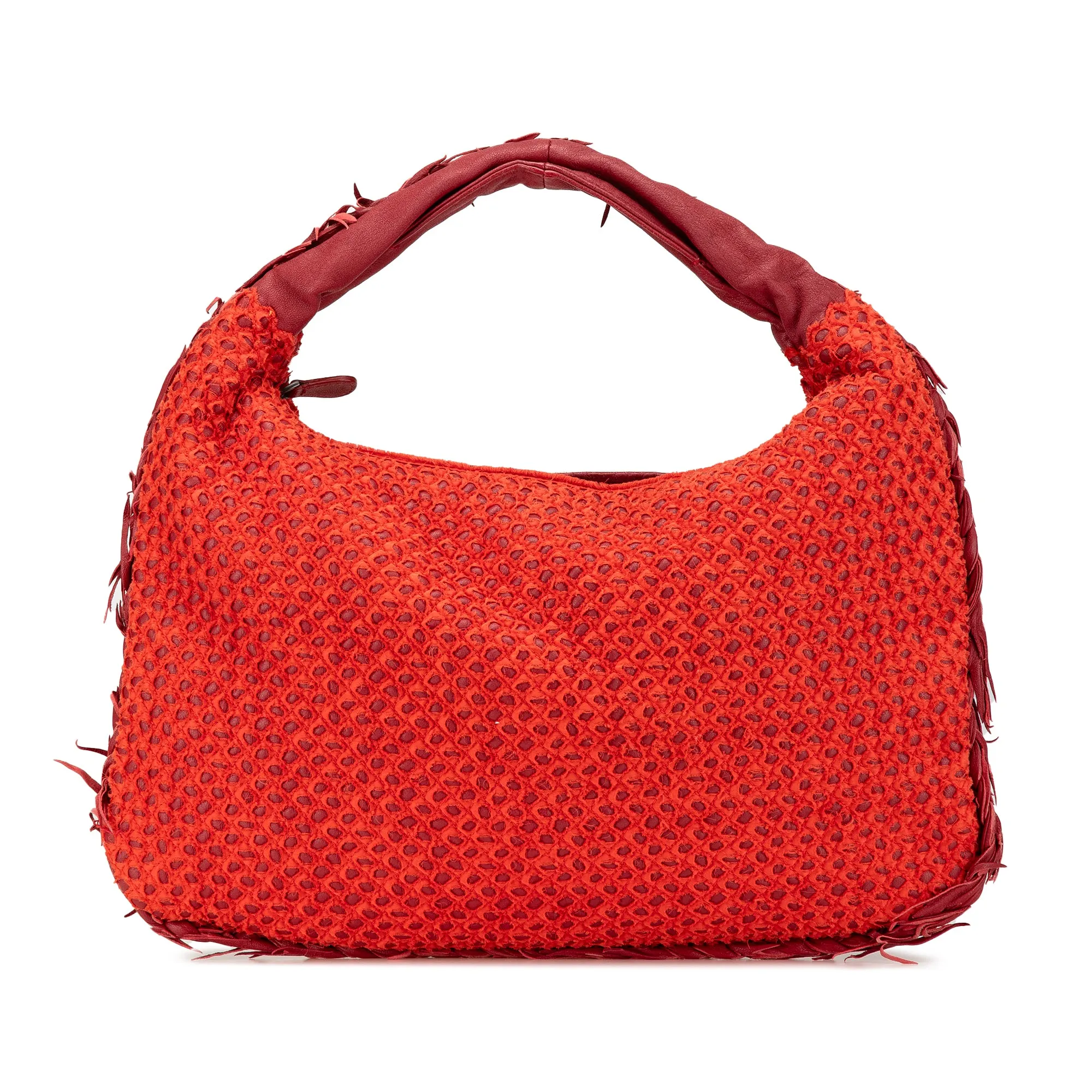 Red Bottega Veneta Small Quilted Nappa and Distressed Silk Veneta Hobo