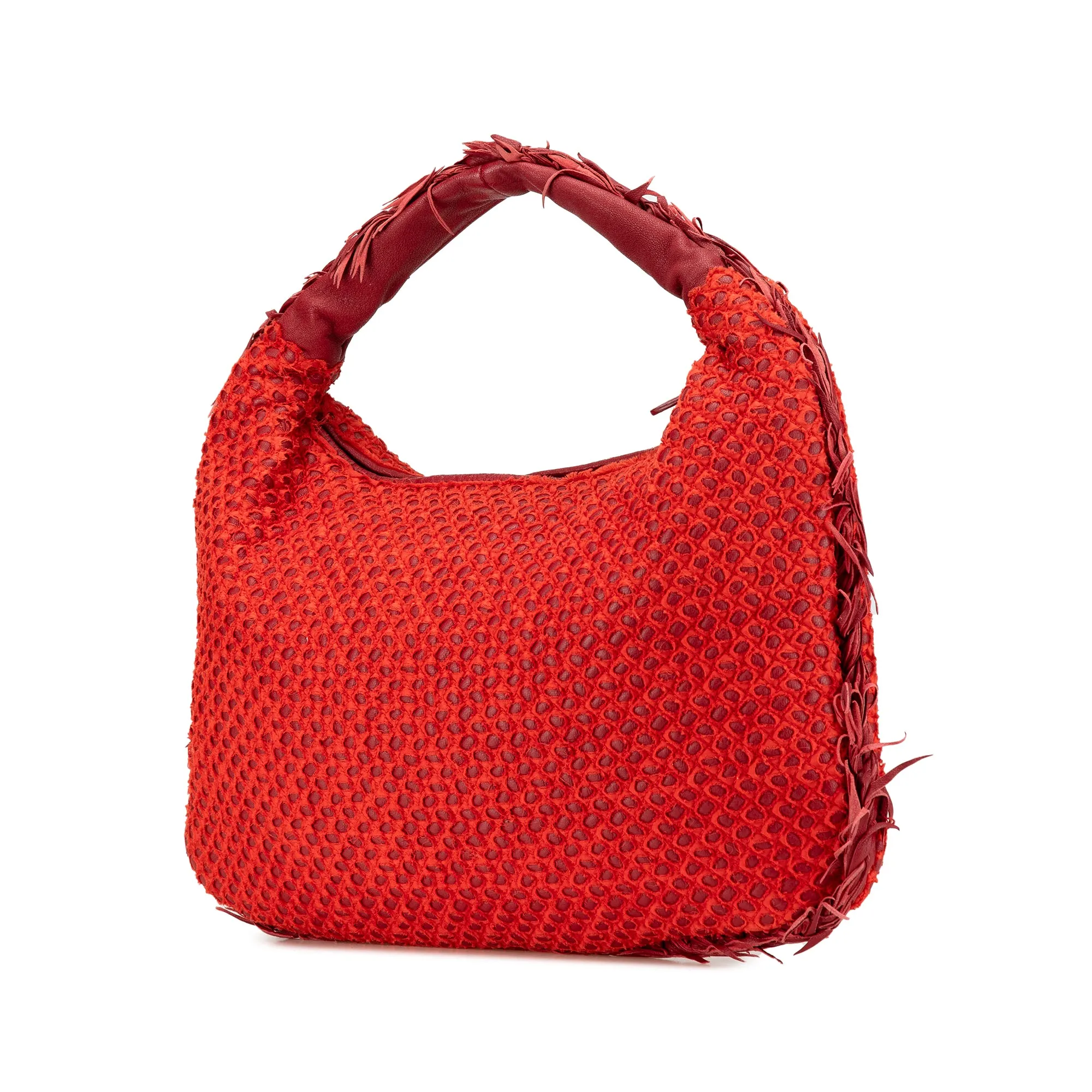 Red Bottega Veneta Small Quilted Nappa and Distressed Silk Veneta Hobo