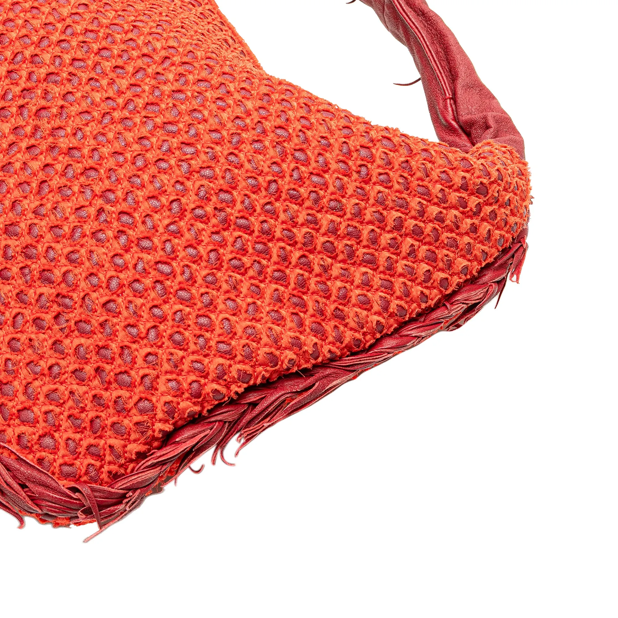 Red Bottega Veneta Small Quilted Nappa and Distressed Silk Veneta Hobo