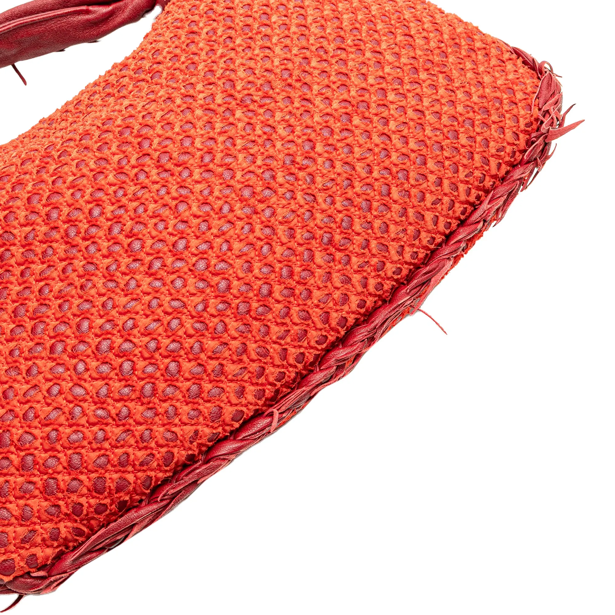 Red Bottega Veneta Small Quilted Nappa and Distressed Silk Veneta Hobo
