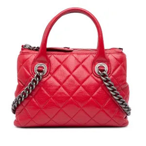 Red Chanel Small Quilted Shiny Sheepskin Boy Chained Tote Satchel