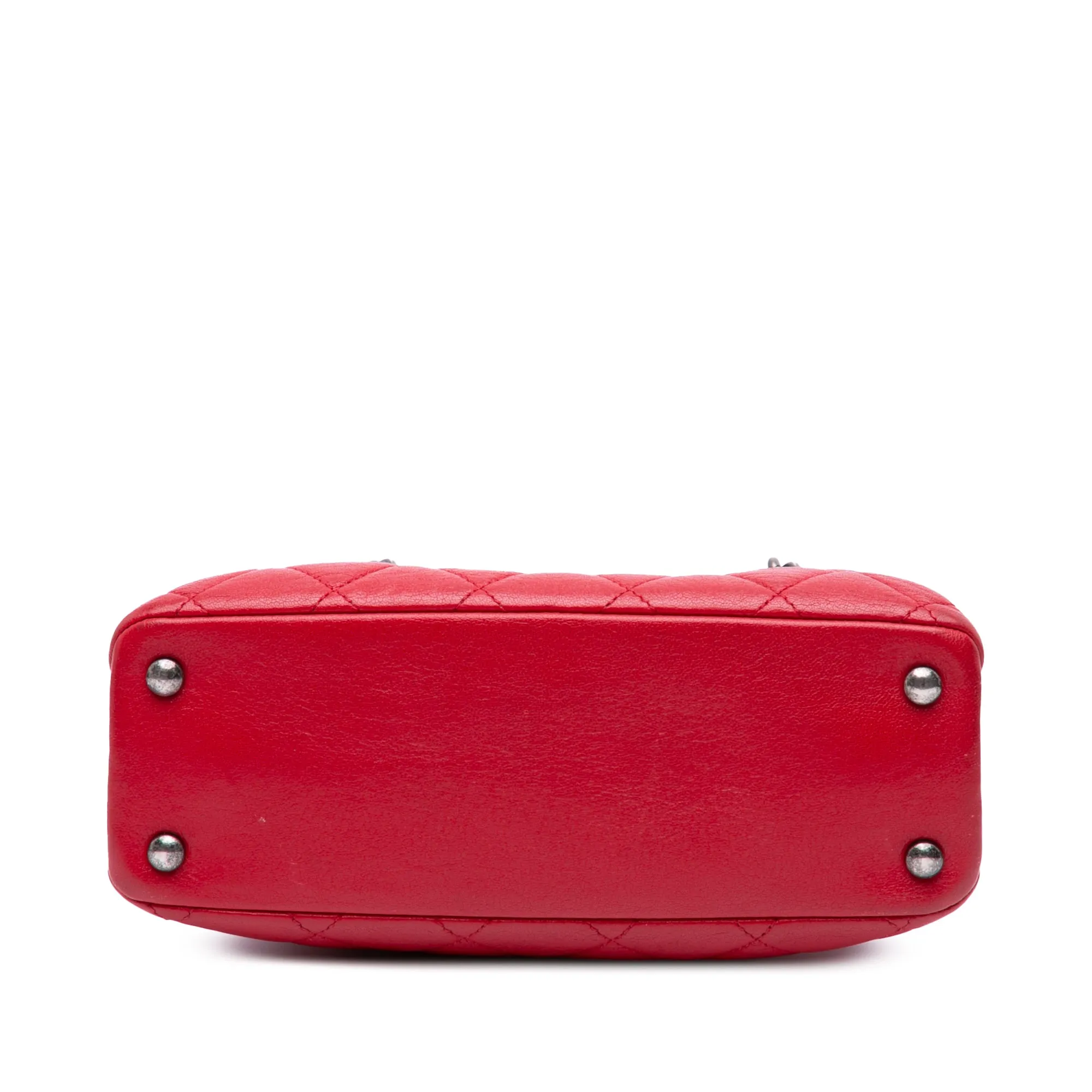 Red Chanel Small Quilted Shiny Sheepskin Boy Chained Tote Satchel