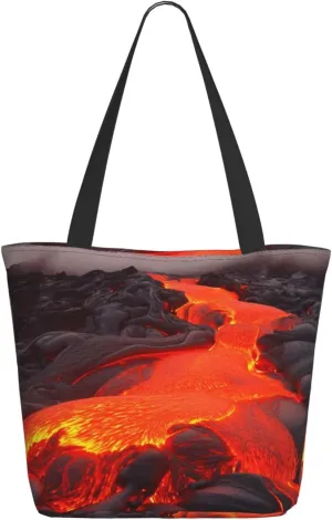 Red Lava Tote Bag for Women Large Shoulder Bag with Zipper Travel Handbag with Pockets Aesthetic Reusable Shopping Bags